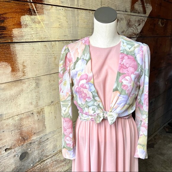 Vintage 1980’s Pink & Pastel Floral Print Dress Fit and Flare Boston Maid Size 6 - Picture 2 of 12